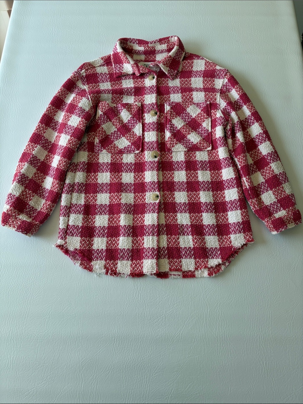 Zara Pink and Cream Check Button-Down Shacket